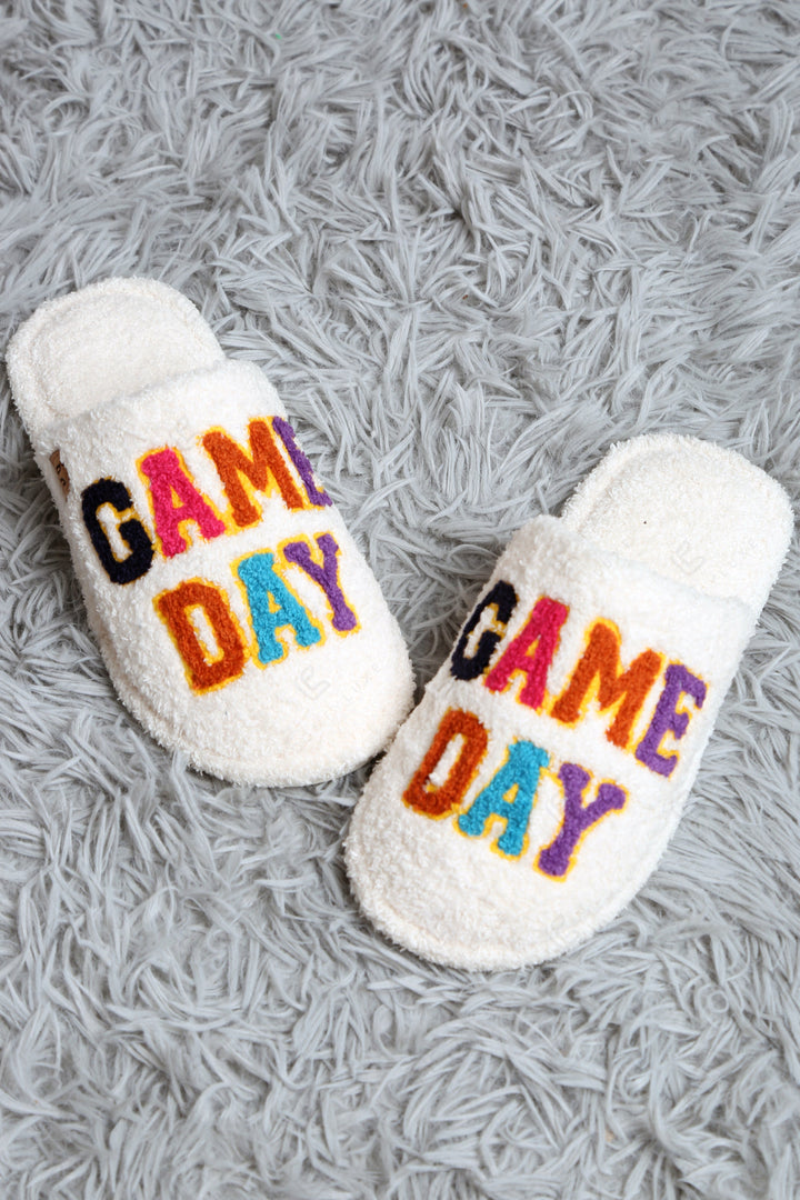 MULTI-COLORED GAME DAY PATTERN SLIPPERS MULTI / M/L SLIPPERS/SLIDES