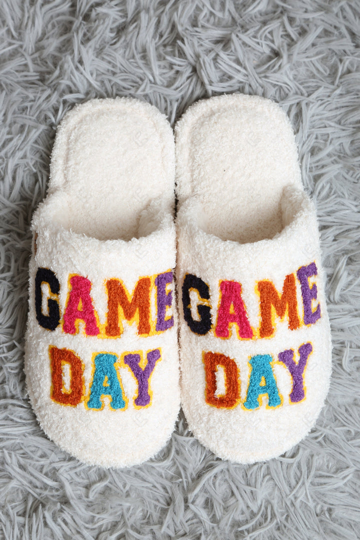 MULTI-COLORED GAME DAY PATTERN SLIPPERS SLIPPERS/SLIDES