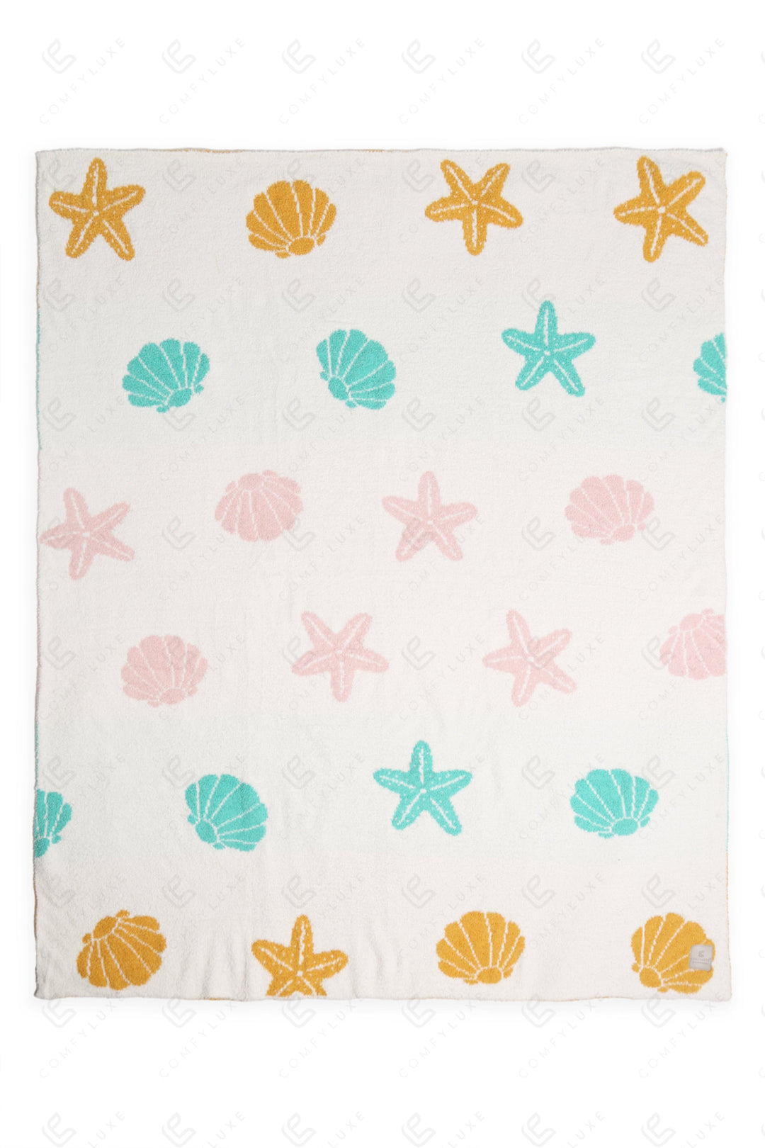 MULTI-COLORED SEASHELL &amp; STARFISH PATTERN THROW BLANKET SEA THROW BLANKETS