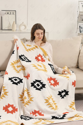 MULTI-COLORED TRIBAL PATTERN THROW BLANKET THROW BLANKETS
