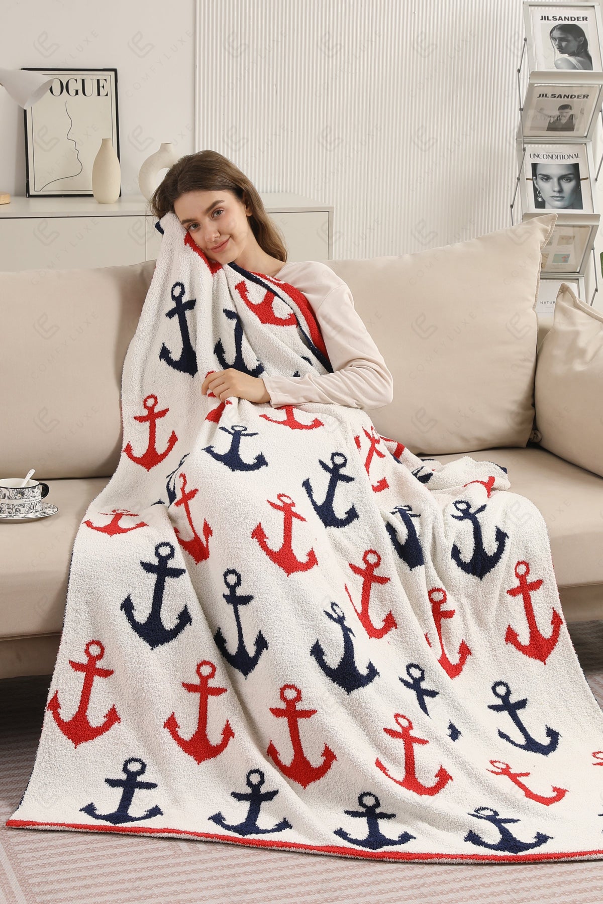 NAUTICAL PATTERN THROW BLANKET ANCHOR THROW BLANKETS