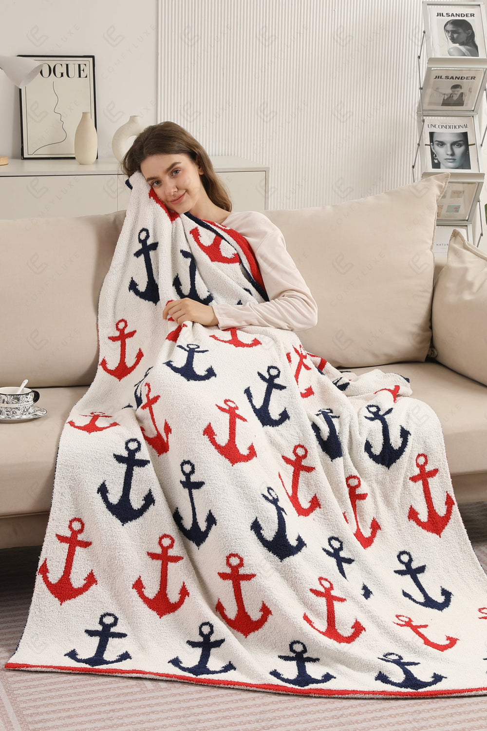 NAUTICAL PATTERN THROW BLANKET ANCHOR THROW BLANKETS