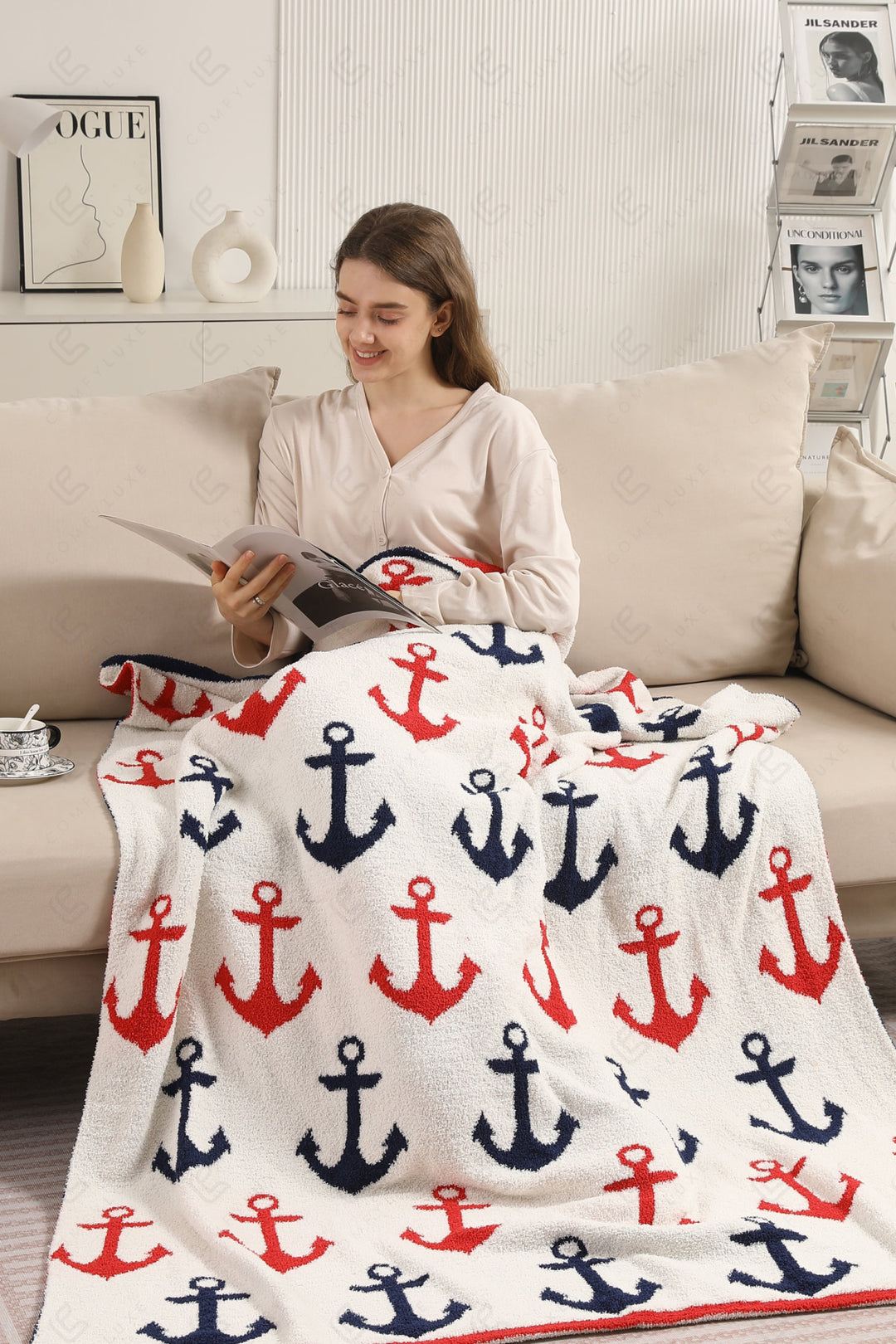 NAUTICAL PATTERN THROW BLANKET THROW BLANKETS