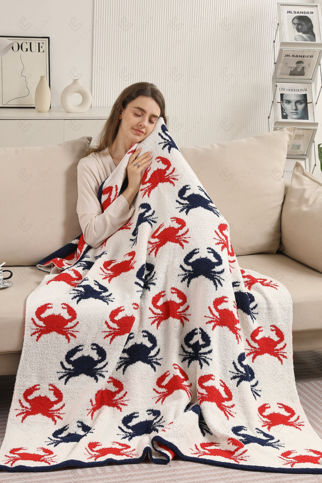 NAUTICAL PATTERN THROW BLANKET CRAB THROW BLANKETS