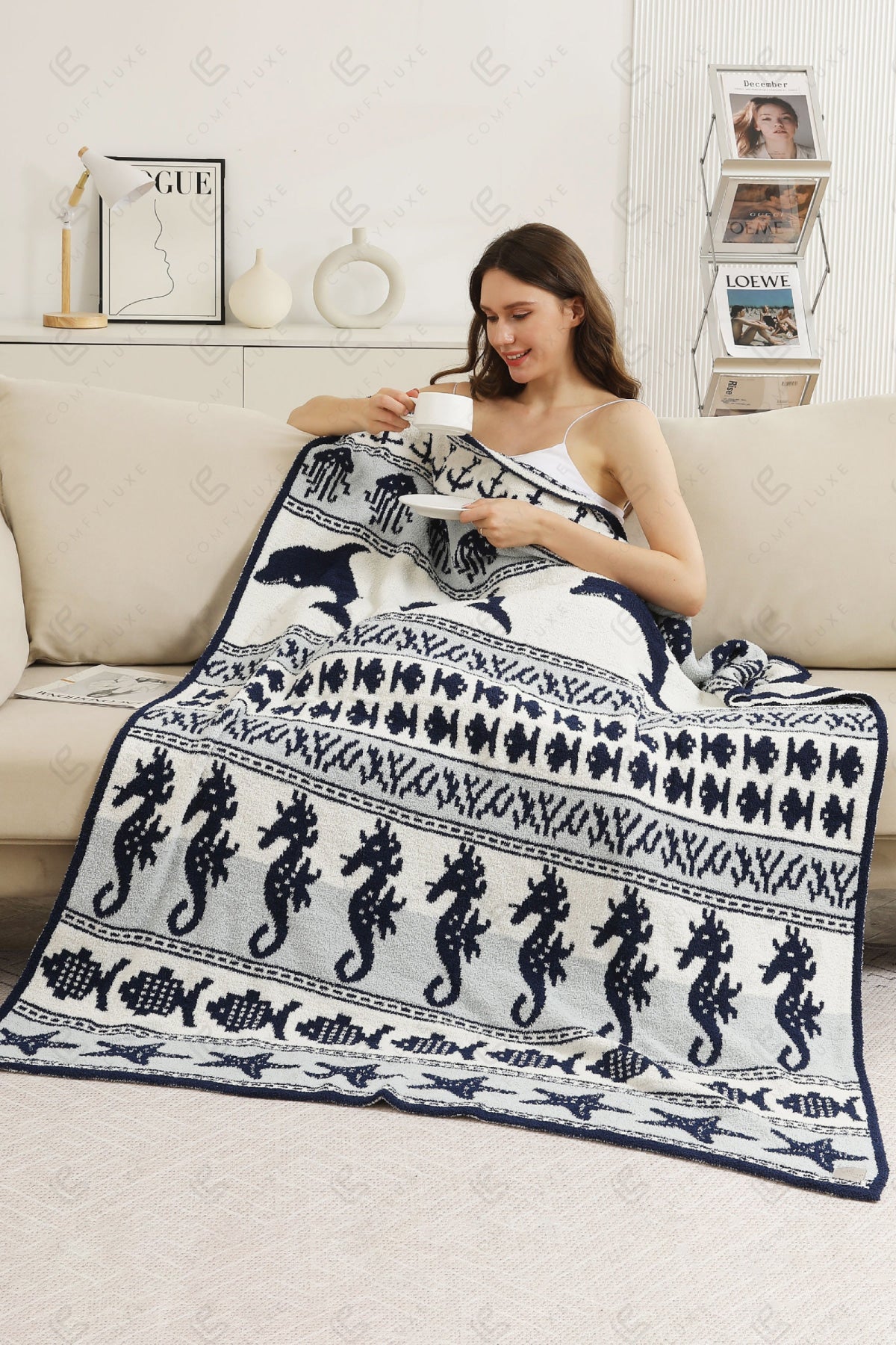 NAUTICAL PATTERN THROW BLANKET NAVY THROW BLANKETS