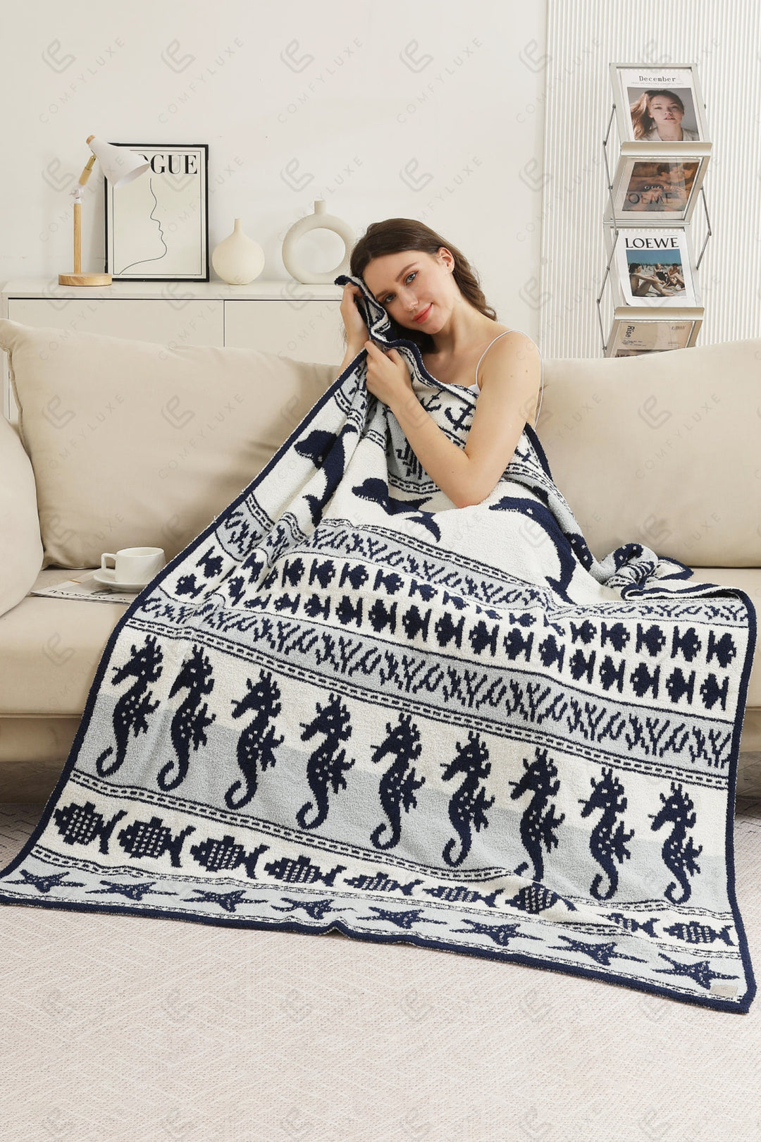 NAUTICAL PATTERN THROW BLANKET NAVY THROW BLANKETS