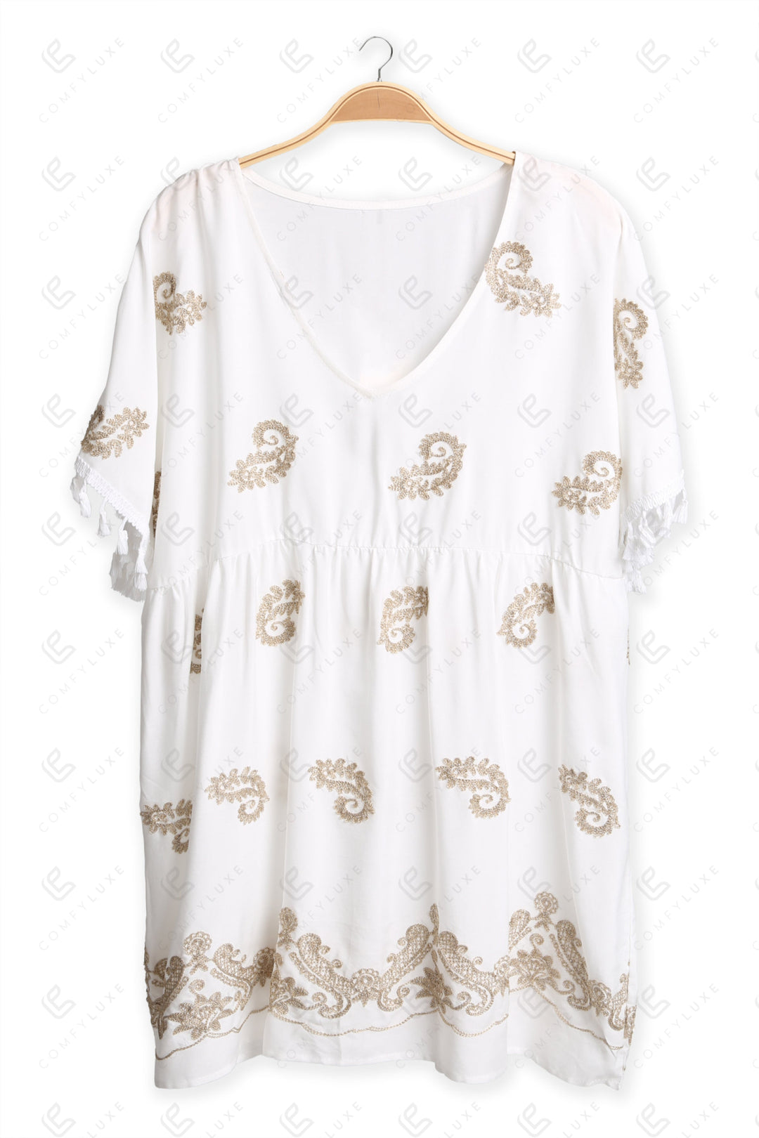 PAISLEY PATTERN EMBROIDERD COVER-UP DRESS APPAREL