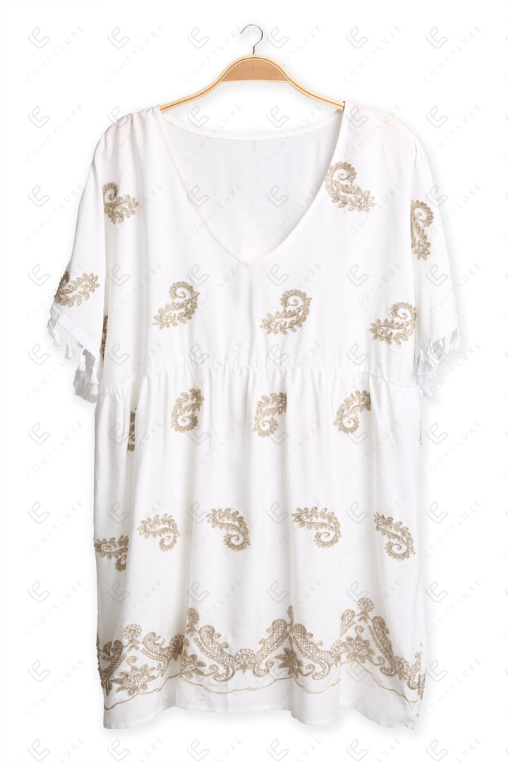 PAISLEY PATTERN EMBROIDERD COVER-UP DRESS APPAREL