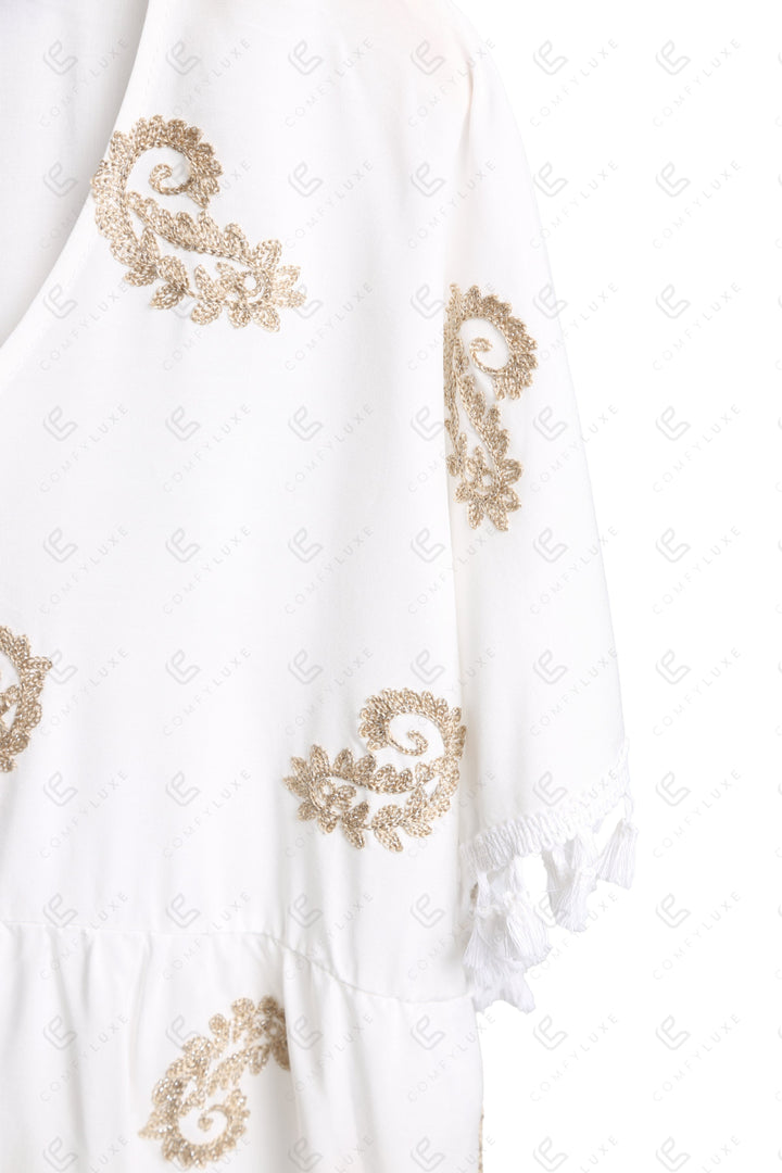 PAISLEY PATTERN EMBROIDERD COVER-UP DRESS APPAREL