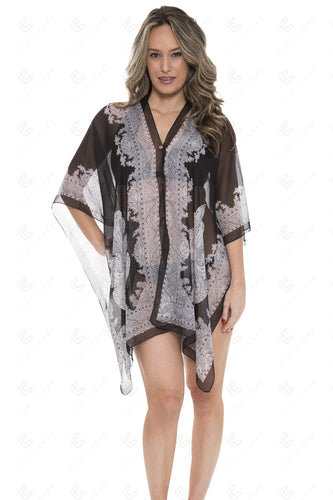 PAISLEY PATTERN COVER-UP/PONCHO BK/WT APPAREL