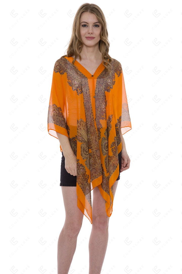 PAISLEY PATTERN COVER-UP/PONCHO ORANGE APPAREL