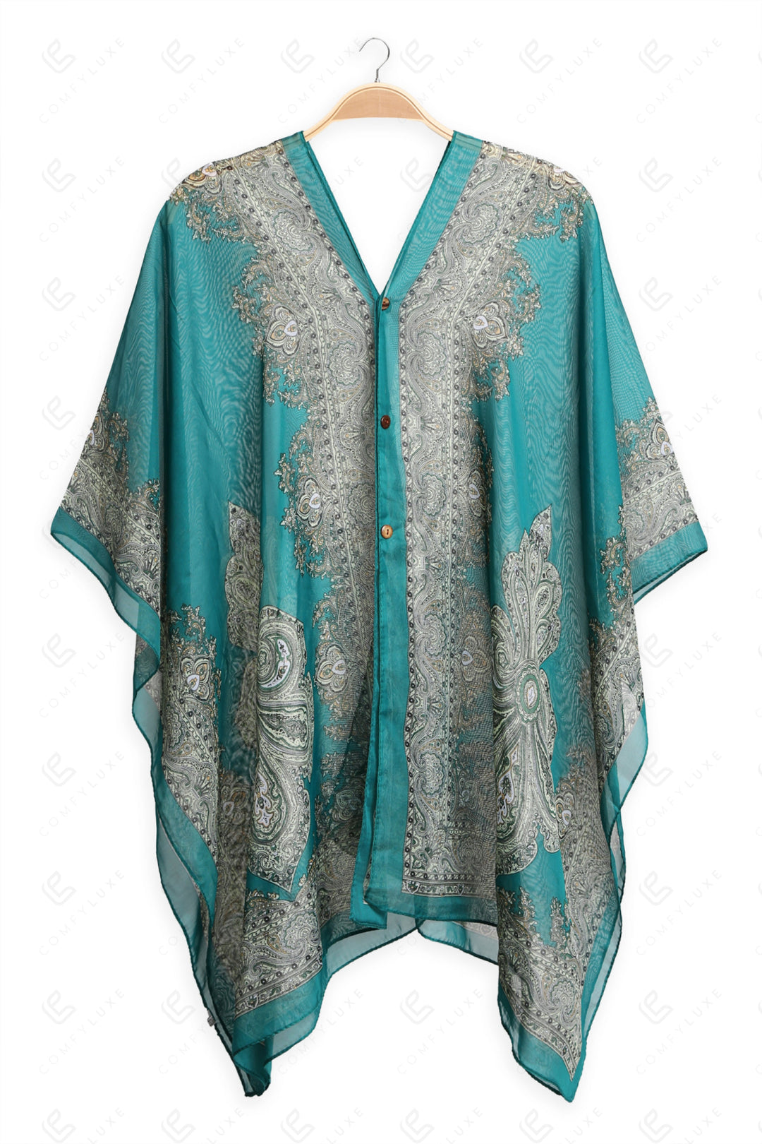 PAISLEY PATTERN COVER-UP PONCHO TEAL APPAREL
