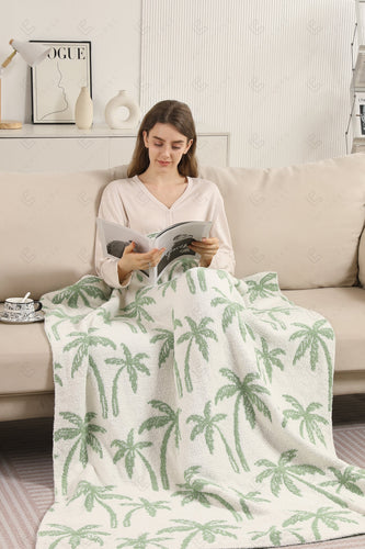 PALM TREE PATTERN THROW BLANKET GREEN THROW BLANKETS