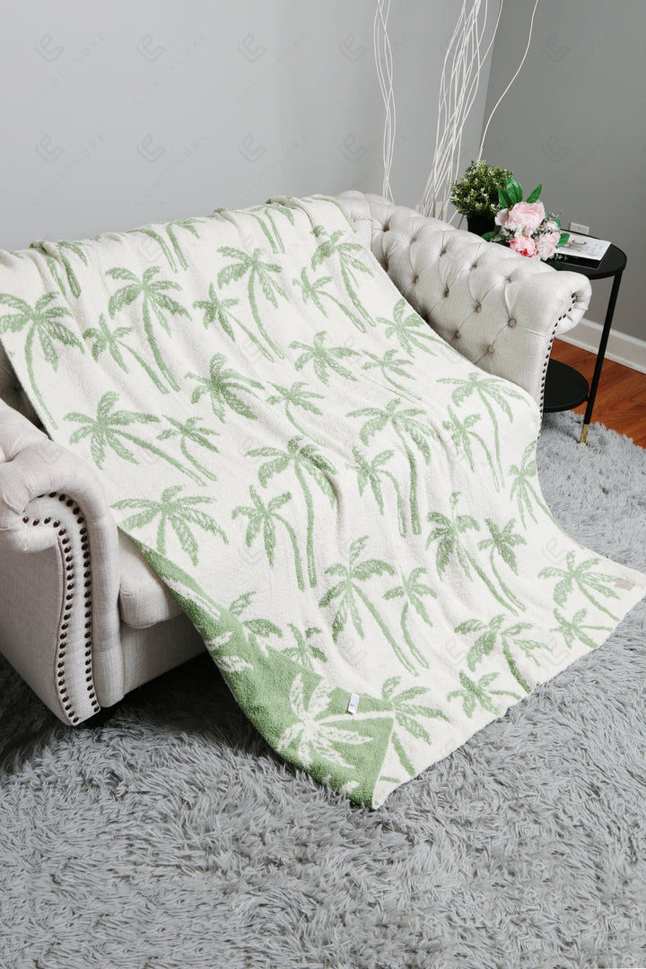 PALM TREE PATTERN THROW BLANKET GREEN THROW BLANKETS