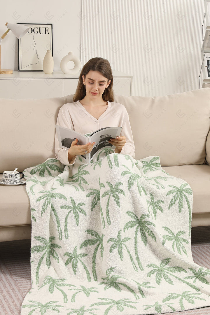 PALM TREE PATTERN THROW BLANKET GREEN THROW BLANKETS