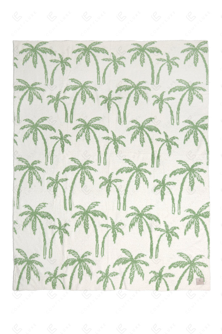 PALM TREE PATTERN THROW BLANKET GREEN THROW BLANKETS