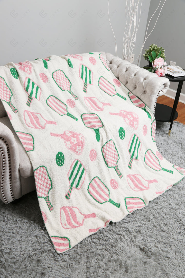 PICKLEBALL PATTERN THROW BLANKET PINK/GREEN THROW BLANKETS