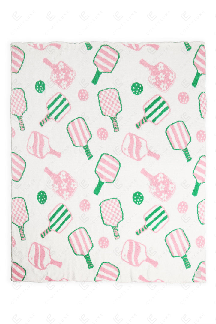 PICKLEBALL PATTERN THROW BLANKET PINK/GREEN THROW BLANKETS