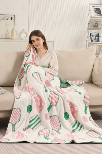 PICKLEBALL PATTERN THROW BLANKET PINK/GREEN THROW BLANKETS