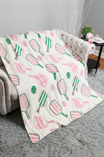 PICKLEBALL PATTERN THROW BLANKET PINK/GREEN THROW BLANKETS