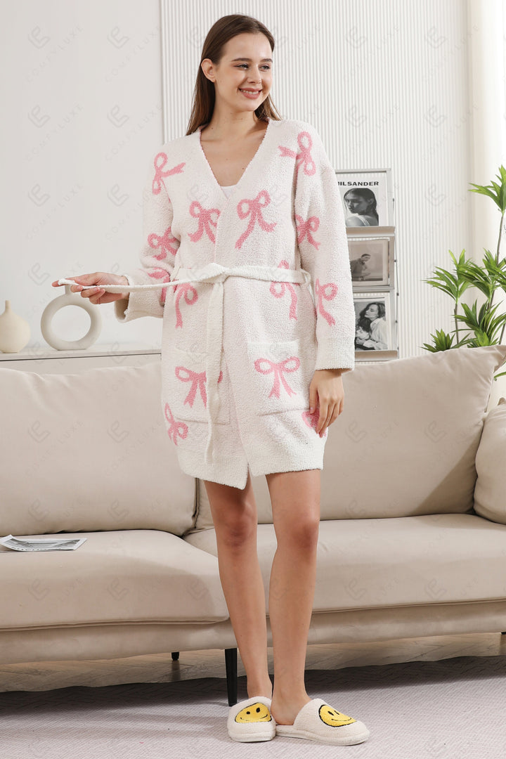 RIBBON PATTERN ROBE PINK APPAREL