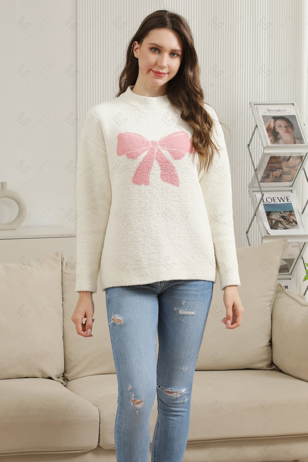 RIBBON PATTERN SWEATER PINK APPAREL