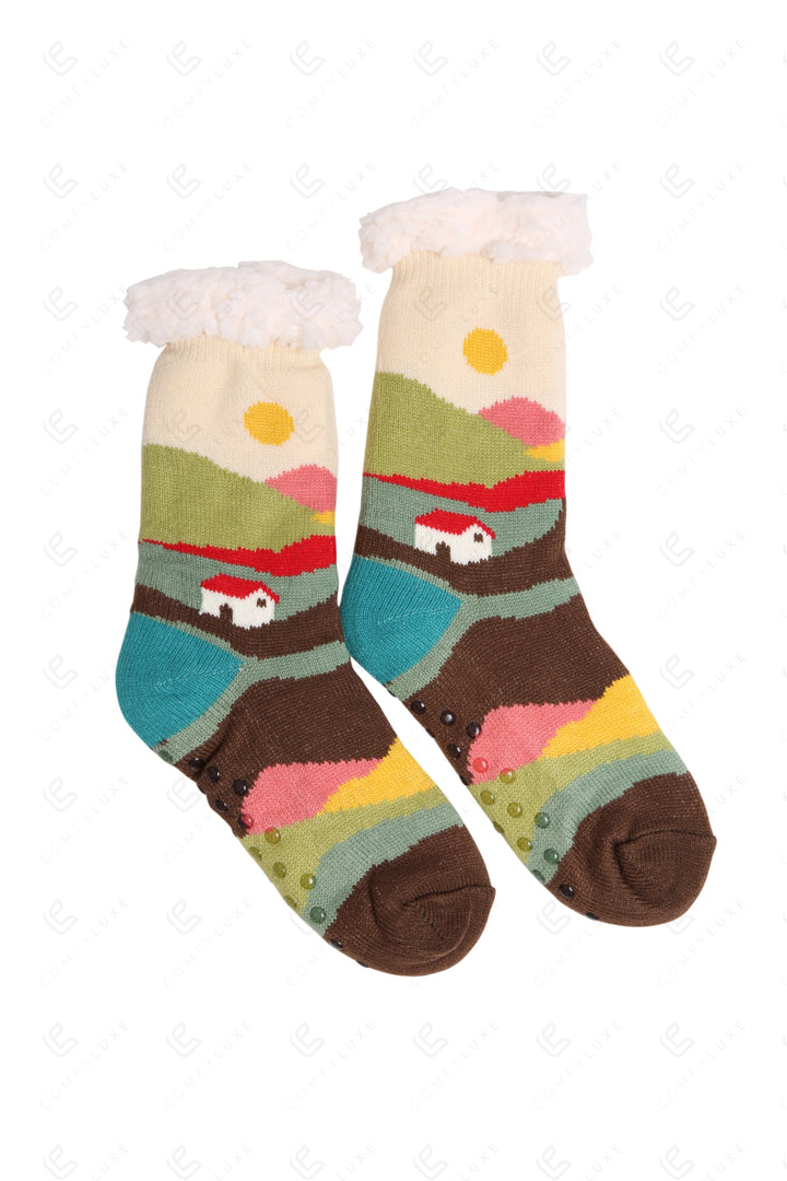 SCENIC LANDSCAPE PATTERN SLIPPER SOCKS SOCKS