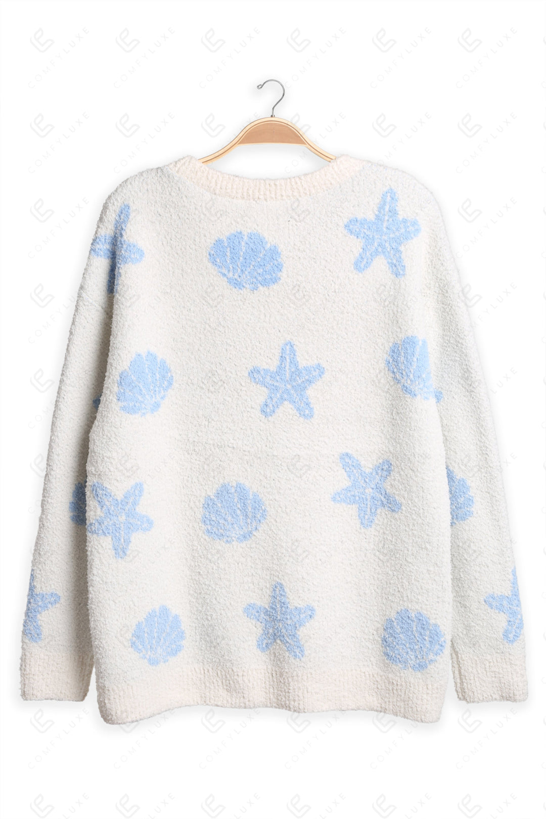 SEASHELL &amp; STARFISH PATTERN SWEATER BLUE APPAREL