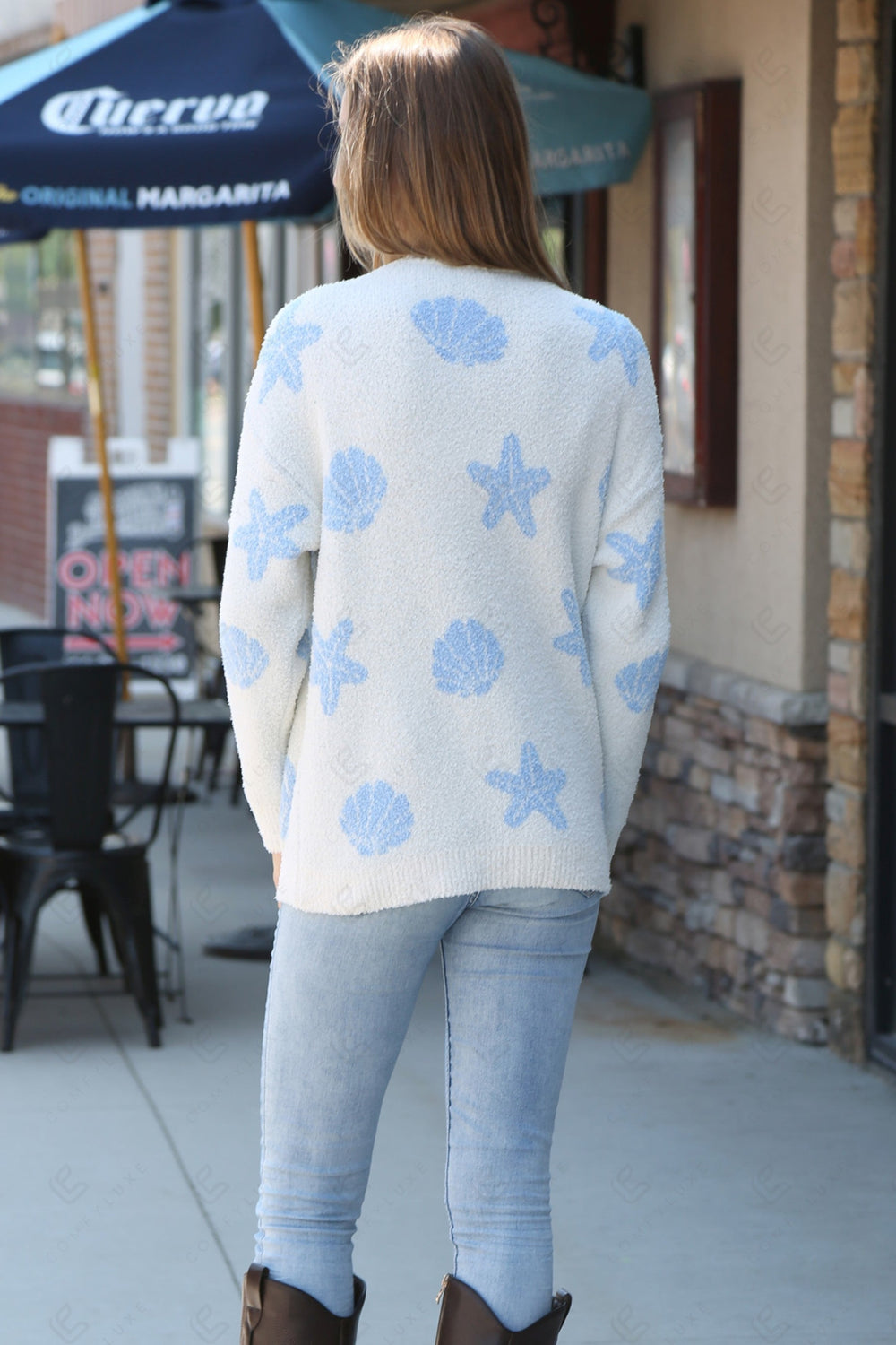 SEASHELL & STARFISH PATTERN SWEATER BLUE APPAREL