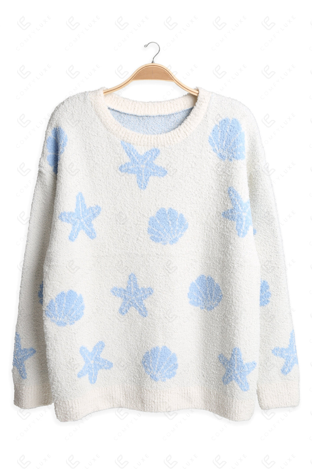 SEASHELL &amp; STARFISH PATTERN SWEATER BLUE APPAREL