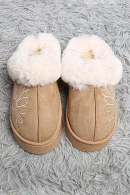 SOLID COLOR & FLORAL PATTERN MULE SLIPPERS BEIGE SLIPPERS/SLIDES