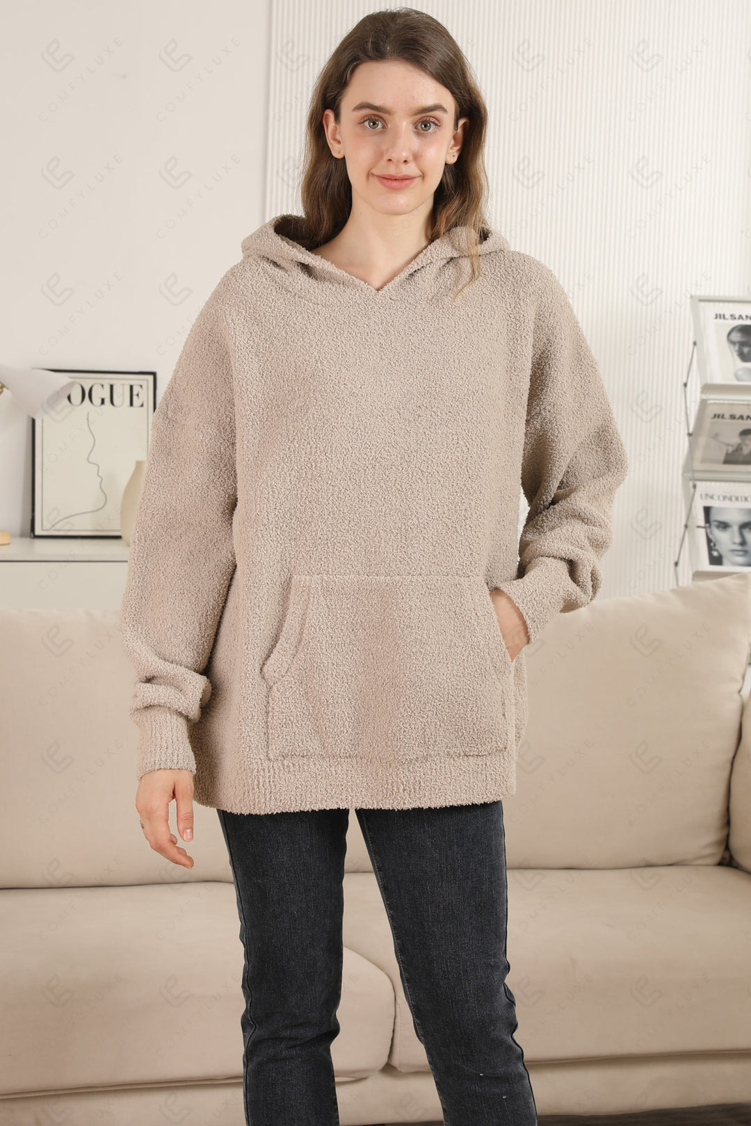 SOLID COLOR HOODIE BEIGE APPAREL
