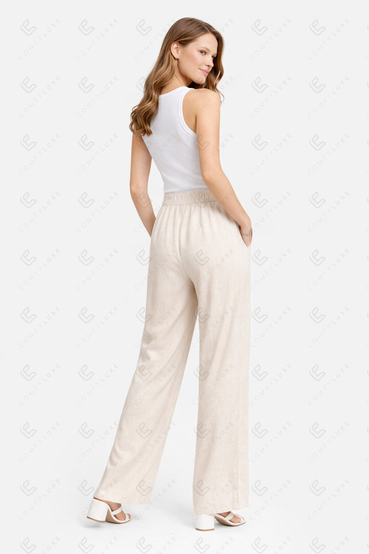 SOLID COLOR LINEN PANTS BEIGE APPAREL