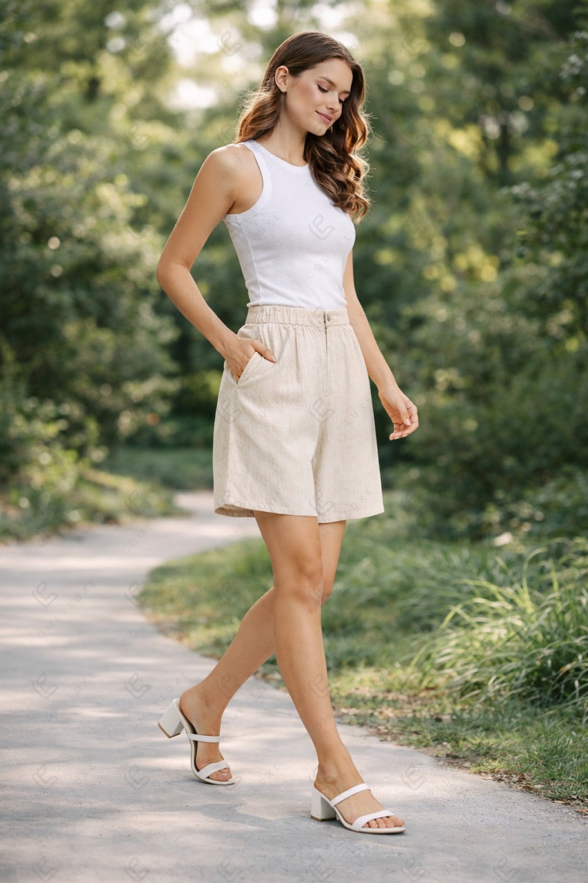 SOLID COLOR LINEN SHORTS BEIGE APPAREL