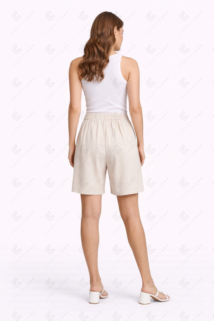 SOLID COLOR LINEN SHORTS BEIGE APPAREL