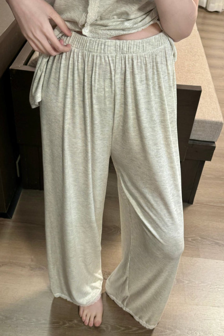 Lace Trim Solid Color Loungewear Sets APPAREL
