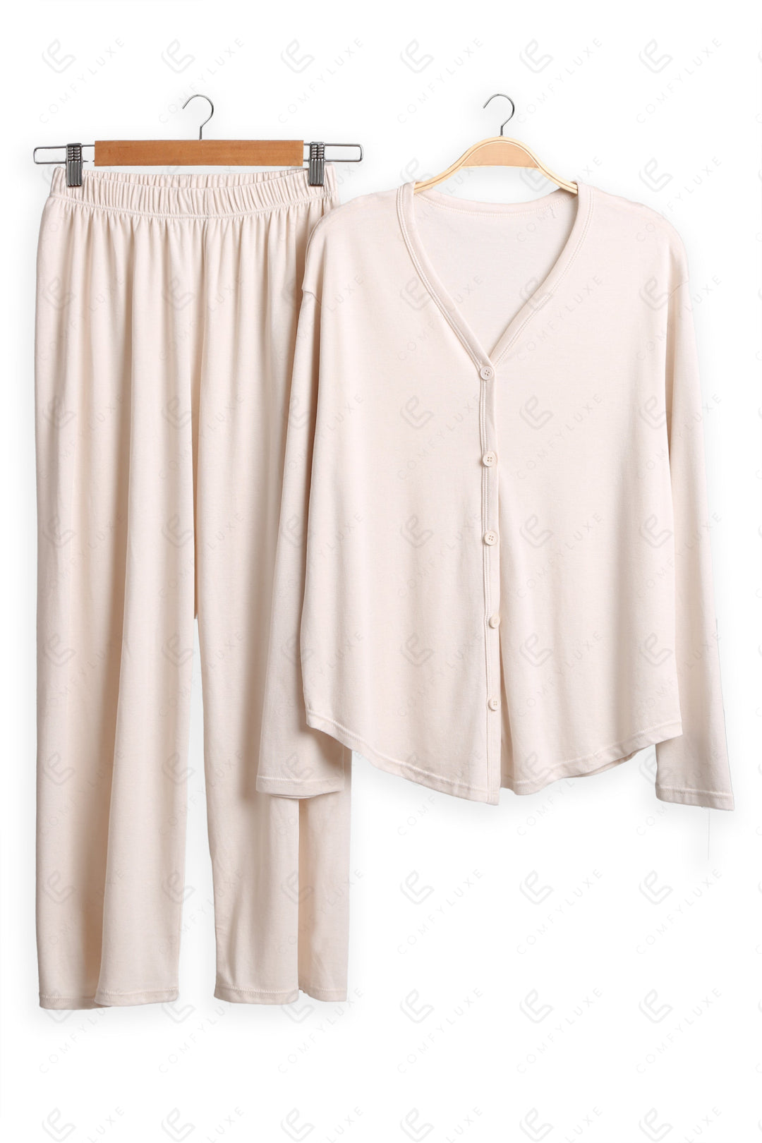 Solid Color Loungewear Sets BEIGE APPAREL