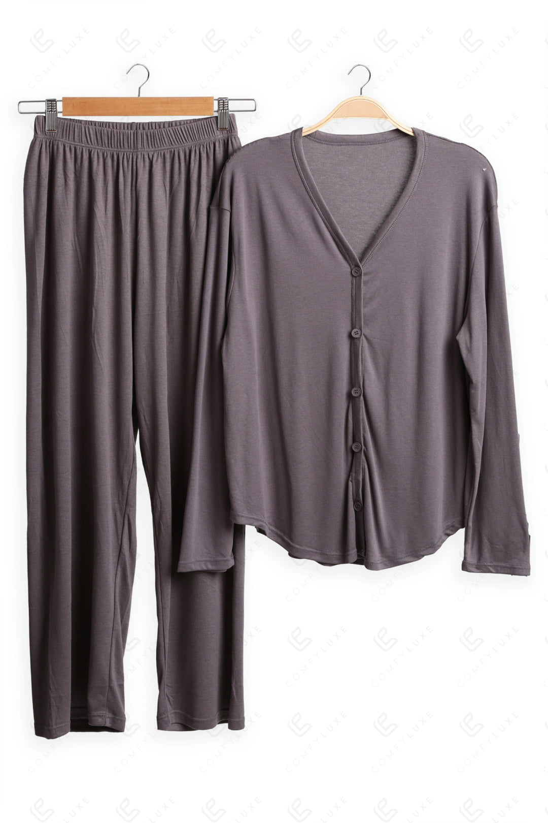 Solid Color Loungewear Sets GRAY APPAREL
