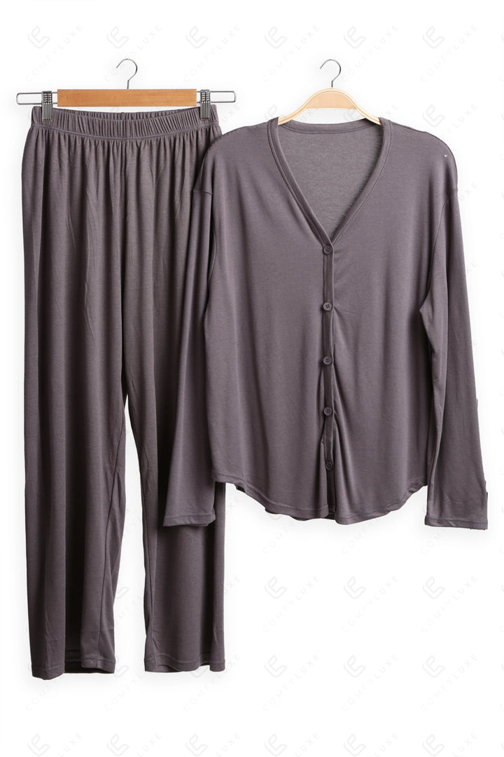 Solid Color Loungewear Sets GRAY APPAREL
