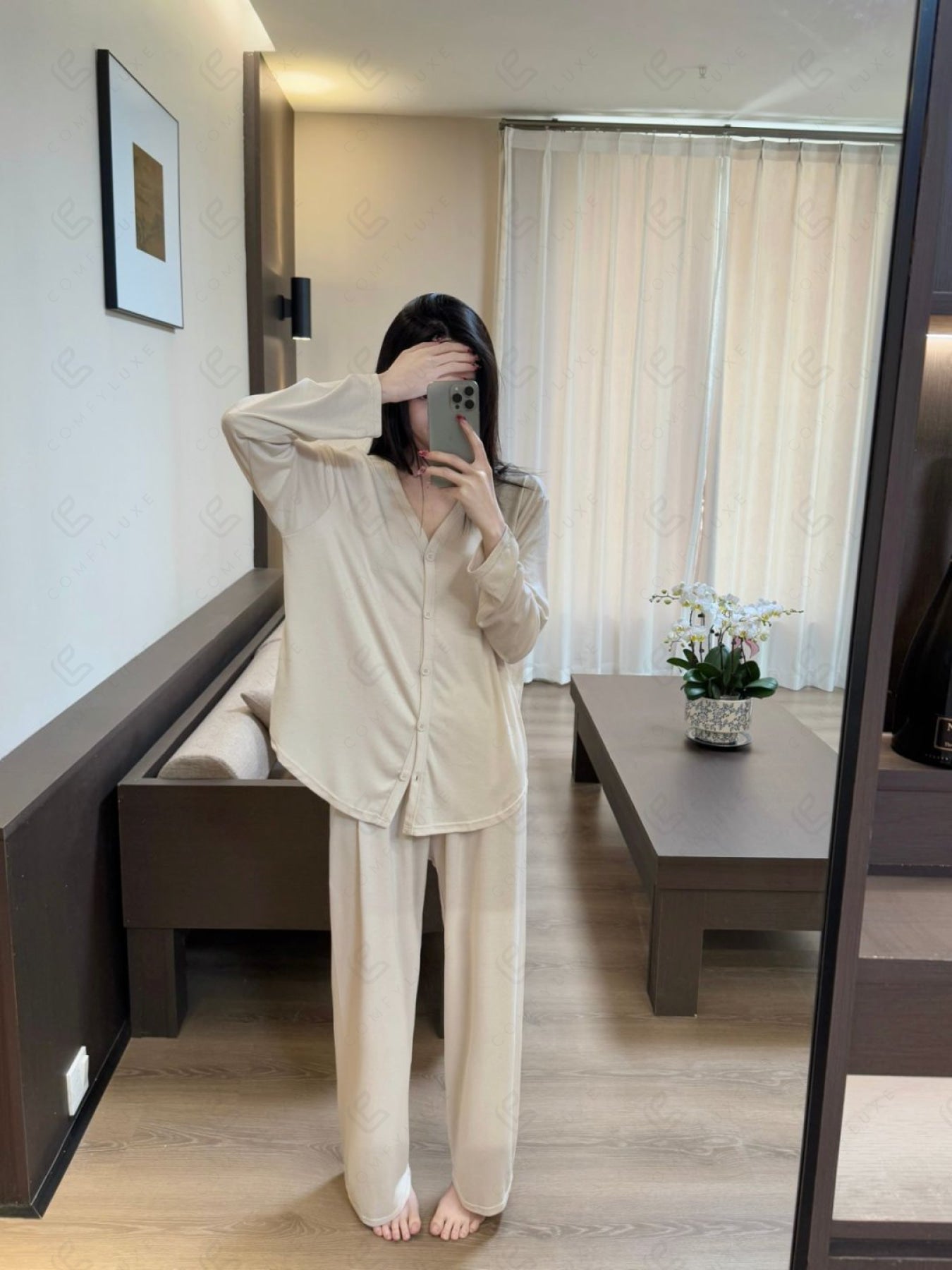 Solid Color Loungewear Sets BEIGE APPAREL
