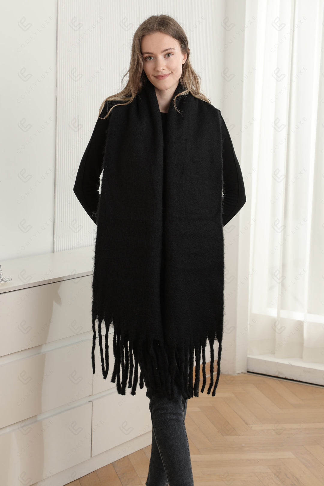 SOLID COLOR SCARF BLACK SCARVES
