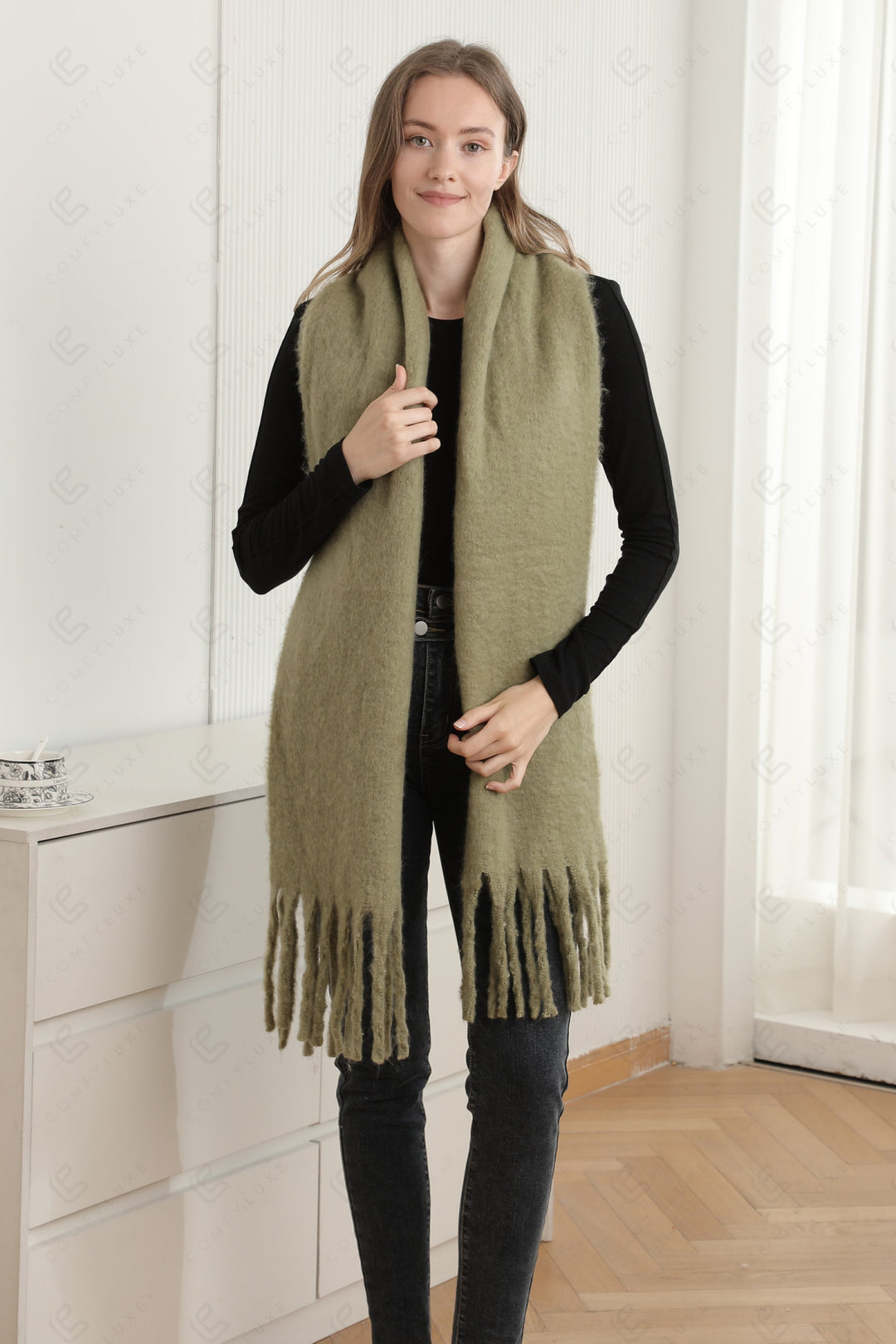 SOLID COLOR SCARF GREEN SCARVES