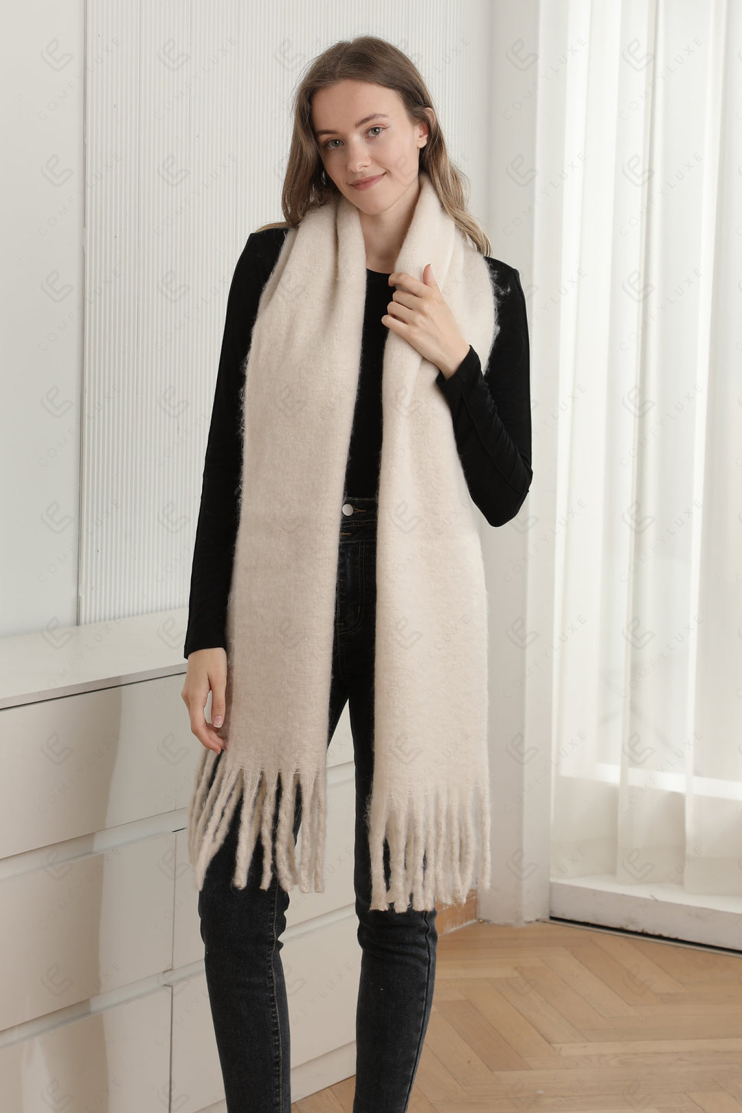 SOLID COLOR SCARF IVORY SCARVES