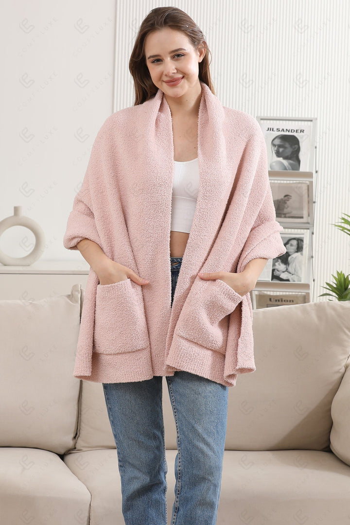 SOLID COLOR SHAWL CARDIGAN PINK APPAREL