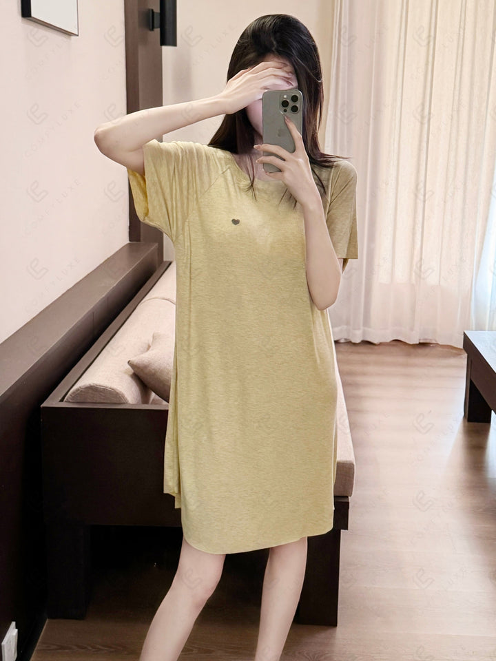 Solid Color Short Sleeve Scoop Neck Sleepshirt APPAREL