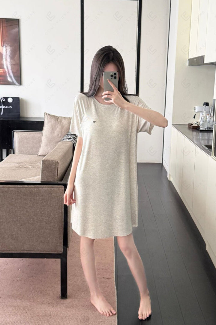 Solid Color Short Sleeve Scoop Neck Sleepshirt APPAREL