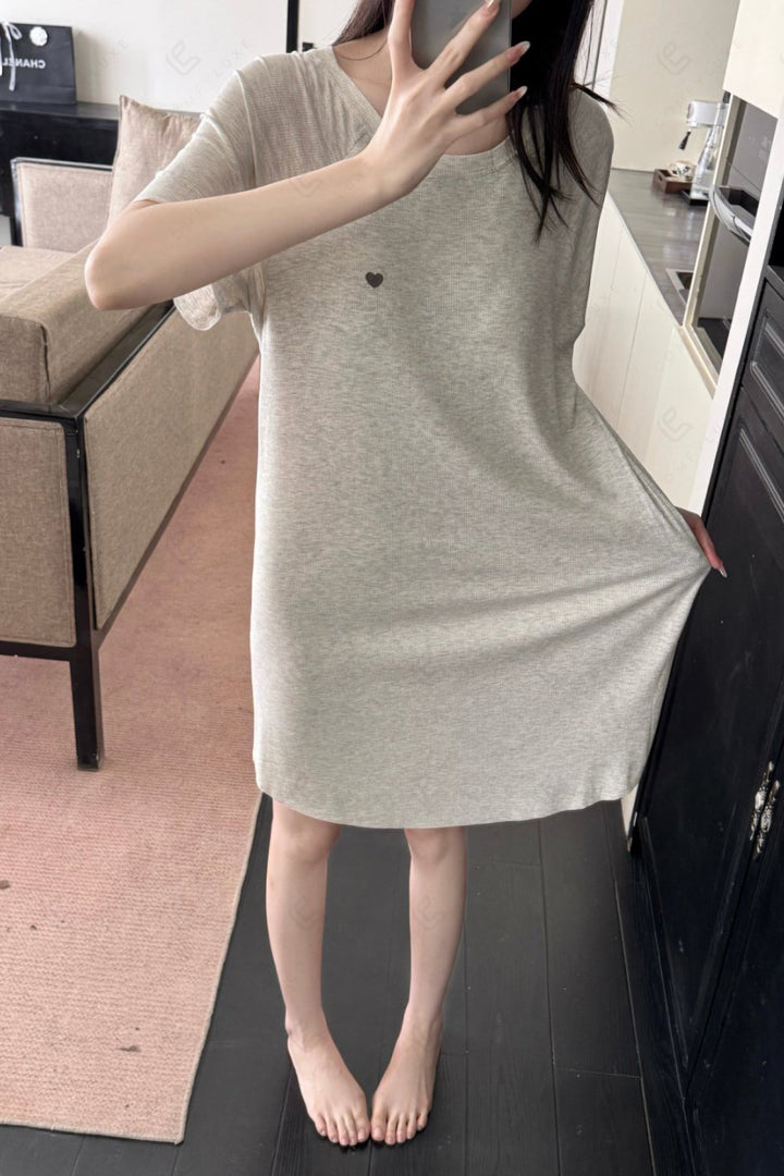 Solid Color Short Sleeve Scoop Neck Sleepshirt APPAREL