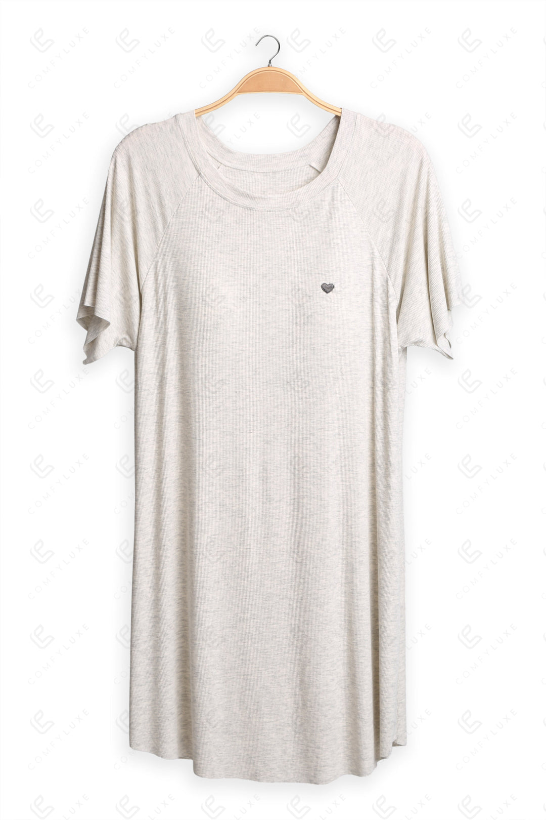 Solid Color Short Sleeve Scoop Neck Sleepshirt BEIGE APPAREL