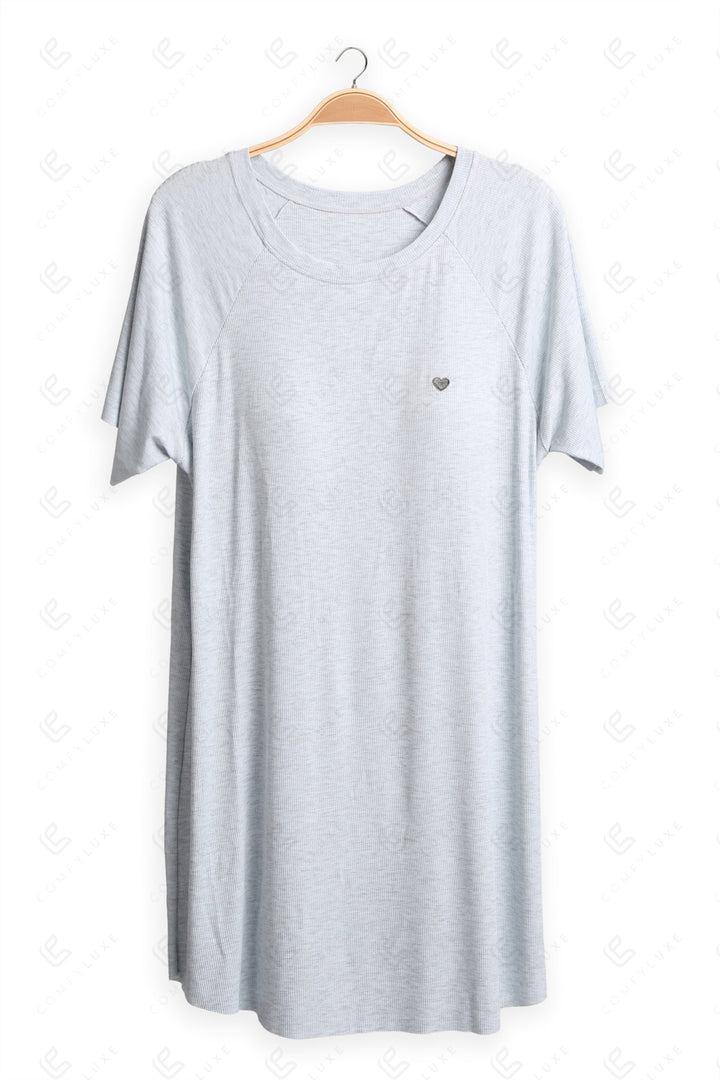 Solid Color Short Sleeve Scoop Neck Sleepshirt BLUE APPAREL