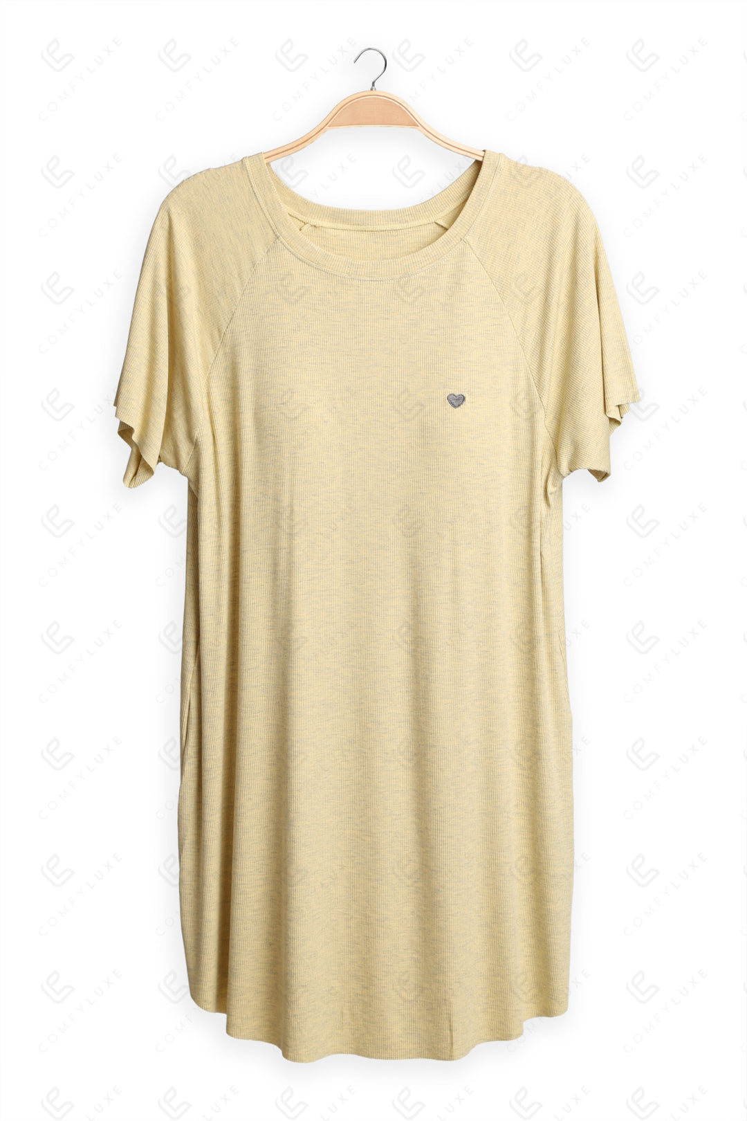 Solid Color Short Sleeve Scoop Neck Sleepshirt YELLOW APPAREL